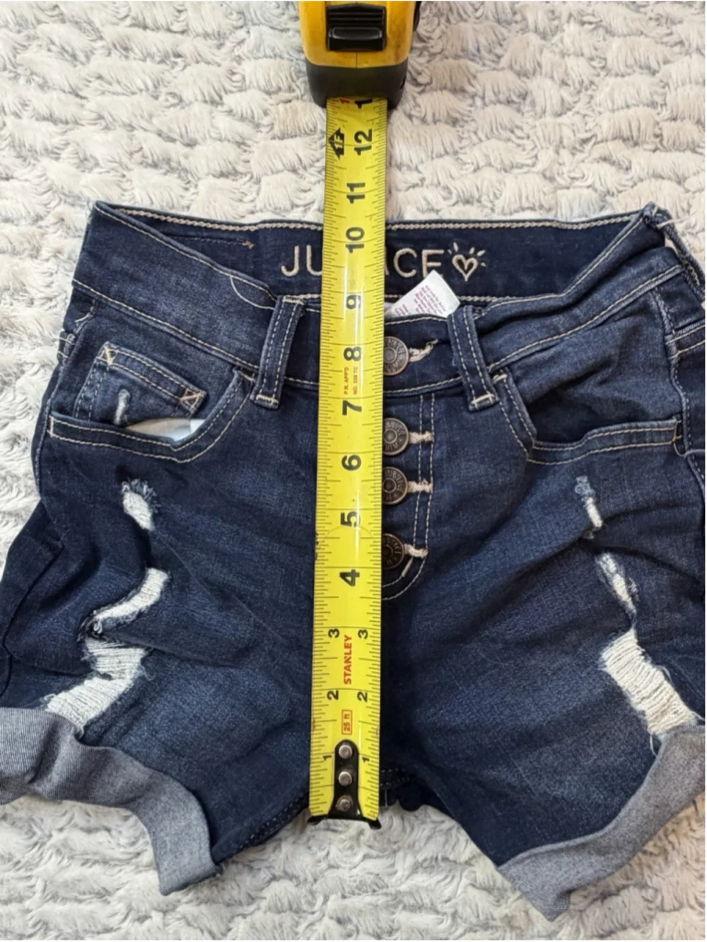 Justice Girls Size 10 Dark Wash Denim Shorts Distressed Cuffed Stretch Heart